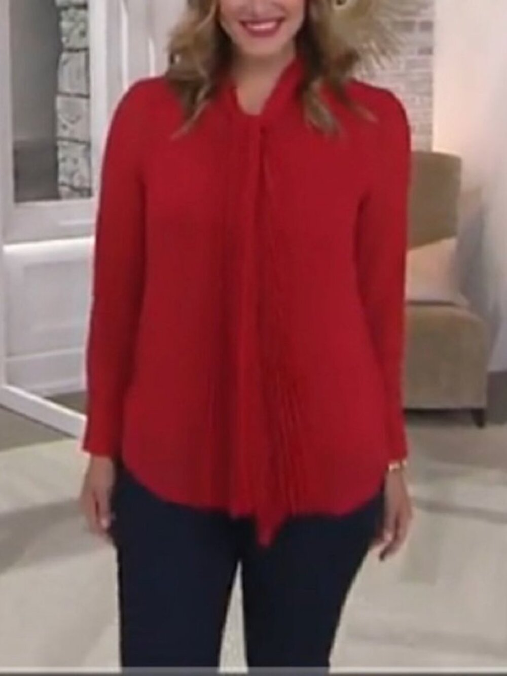 Dennis Basso Pleated Tie Blouse Tank Set